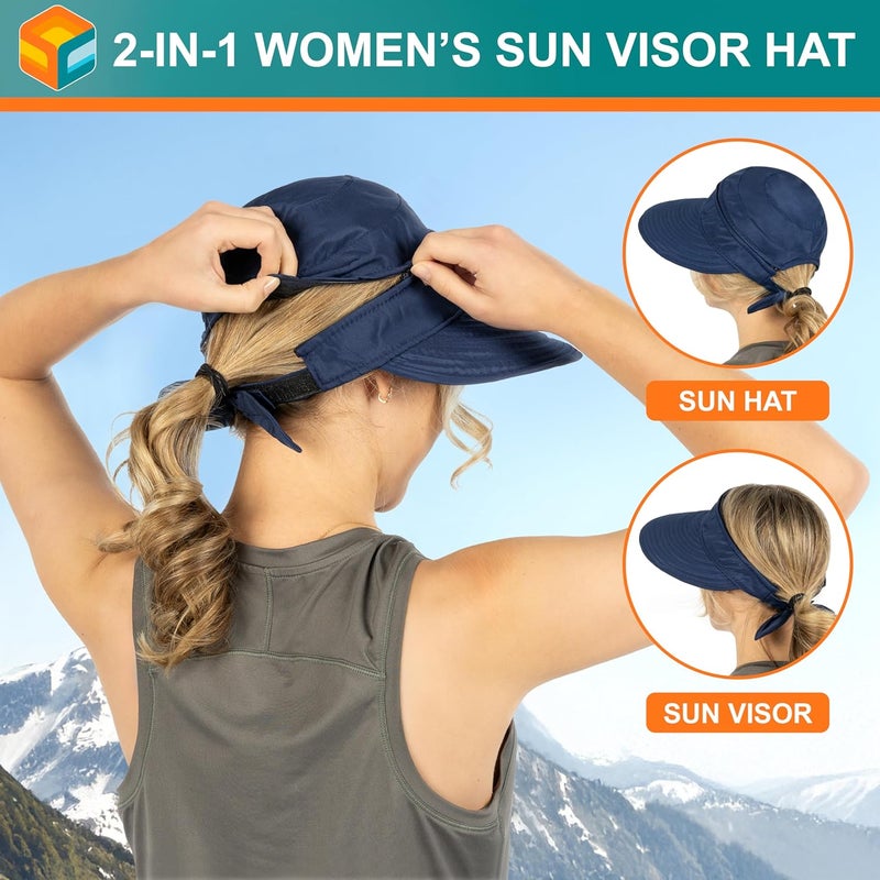 Suncube Women Sun Hat for Outdoor UV Protection, Wide Brim Sun Hat Ponytail, Convertible Zip-Off Beach Hat Visor - Image 5